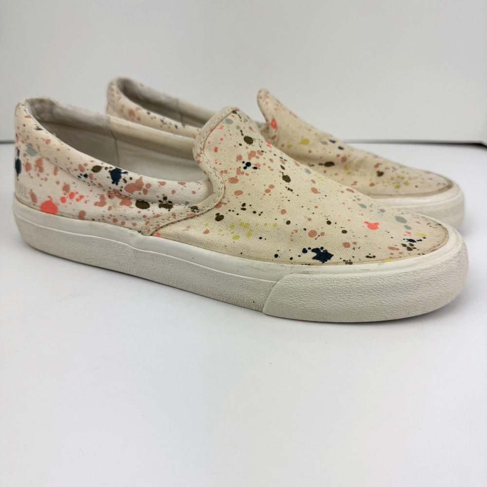 Madewell Sidewalk Slip-On Sneakers in Paint Spattered Recycled Canvas. Size 8